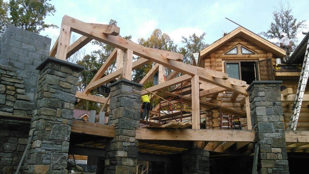 Timbered Porch Roof for Outdoor Sitting Area